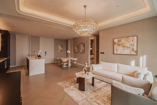 Spacious luxury condo interior with open floor plan